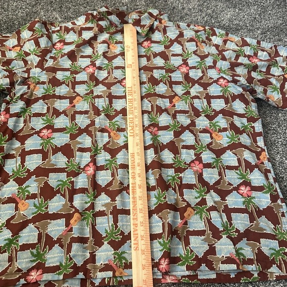 Vtg Reyn Spooner Hawaiian Shirt Mens Large Brown Palm Tree Hut Guitar Hibiscus - Picture 6 of 14